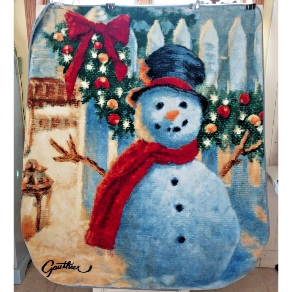 Gauthier Christmas Blanket SNOWMAN Soft Plush Fleece Throw Red Blue 50